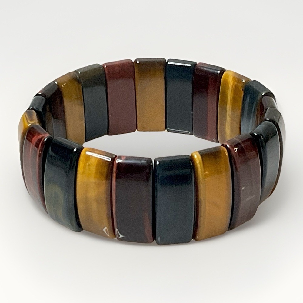 Tiger's Eye Stretch Bracelet Multicolor Hawk's Eye Red Tiger Eye Cabochon 7"